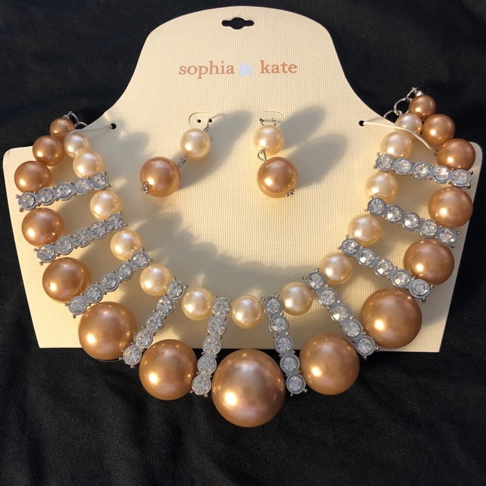 Sophia & Kate Faux Pearl Necklace & Earrings Statement Bold Evening NWT New